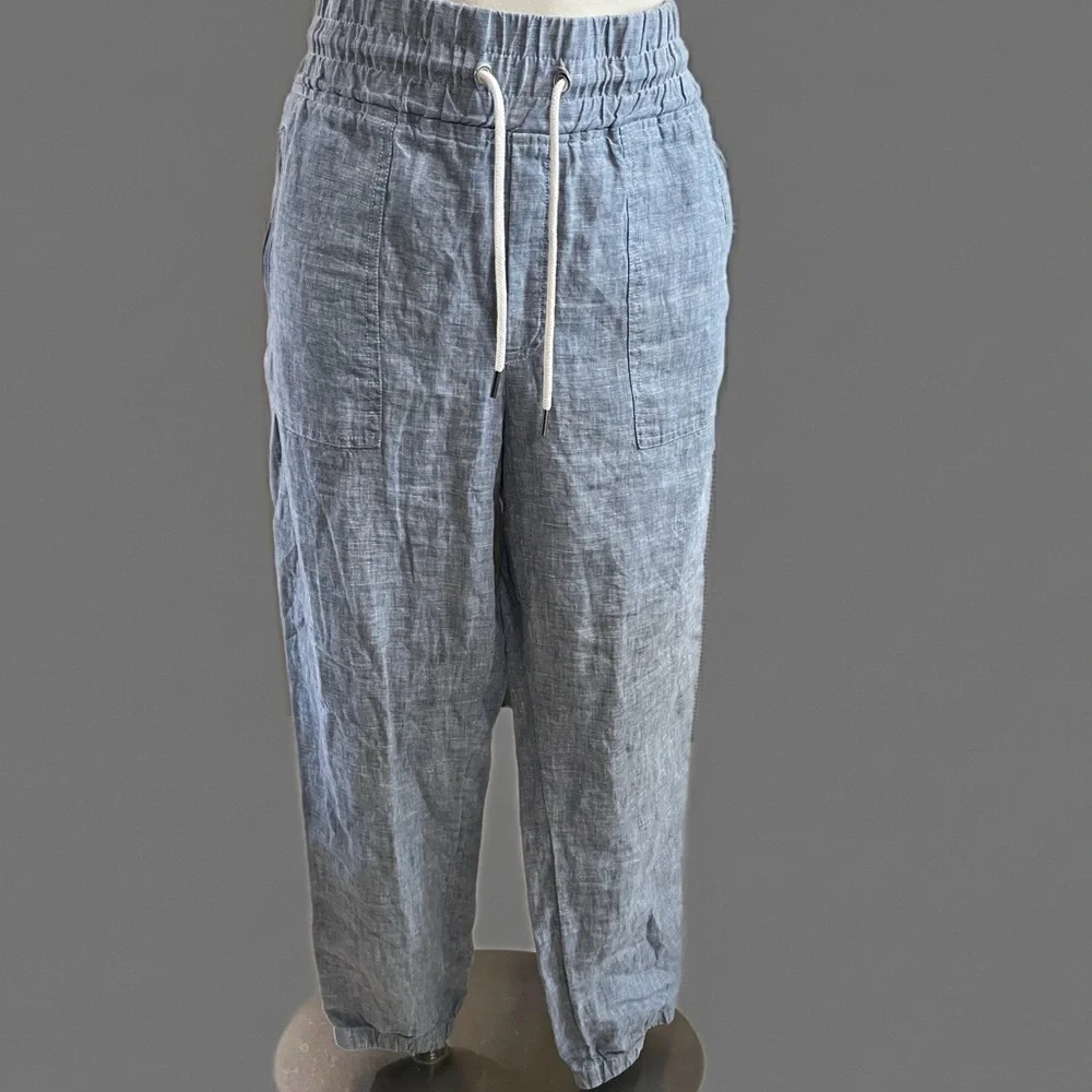 NWOT Athleta Light Blue Linen-Blend Drawstring Pants Sz 12 - Picture 3 of 12